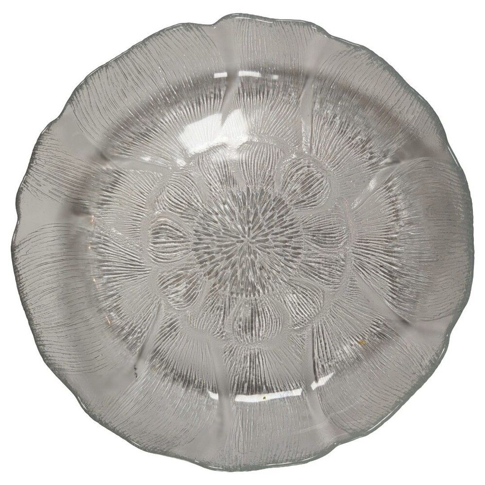 Arcoroc Fleur Glass Salad Plates Set of 12 8" Pressed Flower Scalloped Edge